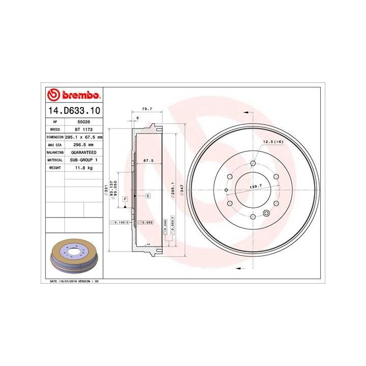 Stabdžių būgnas BREMBO 14.D633.10