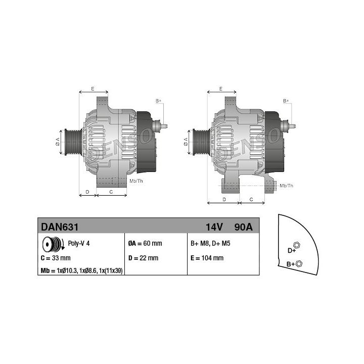 Kintamosios srovės generatorius DENSO DAN631
