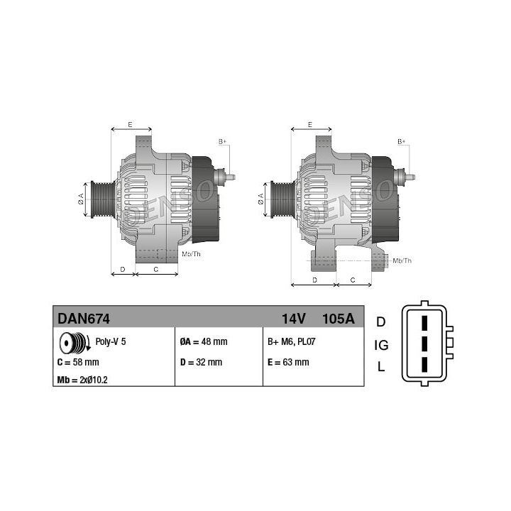Kintamosios srovės generatorius DENSO DAN674