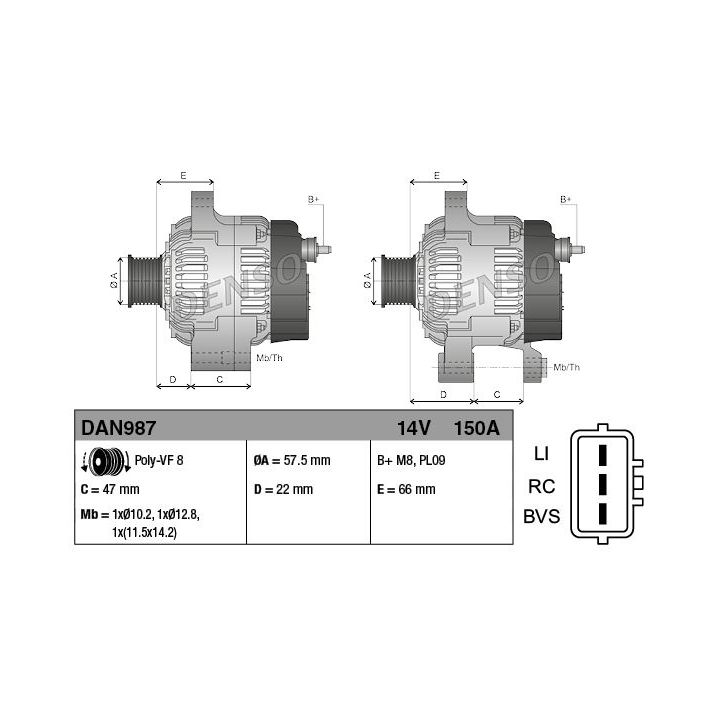 Kintamosios srovės generatorius DENSO DAN987