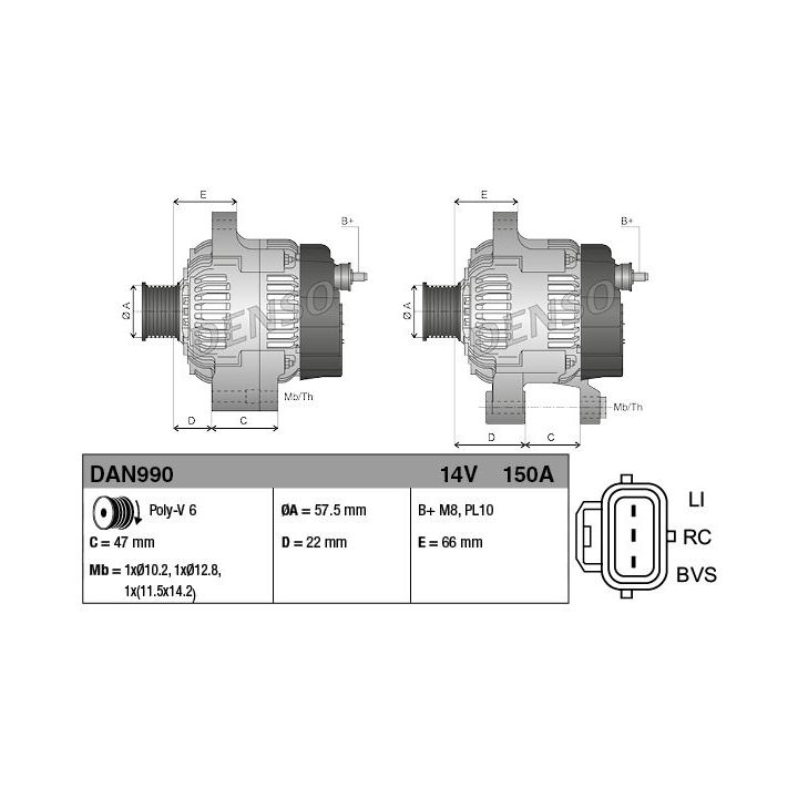 Kintamosios srovės generatorius DENSO DAN990