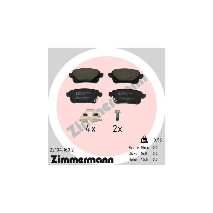 Stabdžių trinkelių rinkinys, diskinis stabdys ZIMMERMANN 22104.160.2