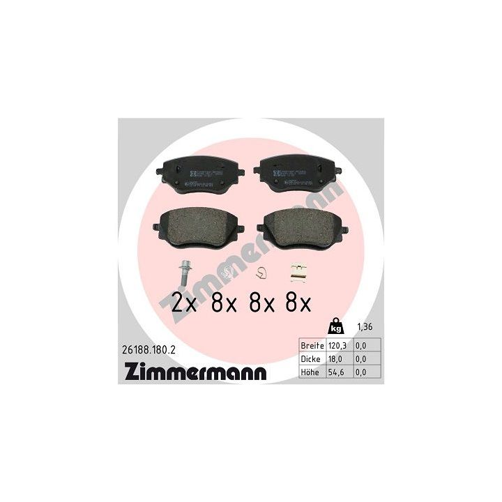 Stabdžių trinkelių rinkinys, diskinis stabdys ZIMMERMANN 26188.180.2
