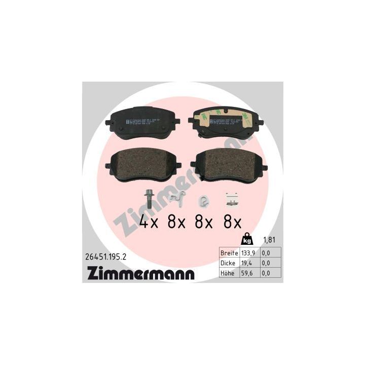 Stabdžių trinkelių rinkinys, diskinis stabdys ZIMMERMANN 26451.195.2