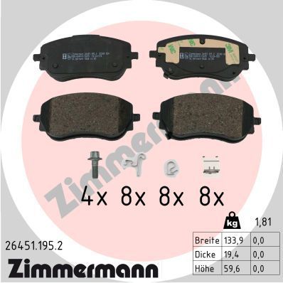 Stabdžių trinkelių rinkinys, diskinis stabdys ZIMMERMANN 26451.195.2