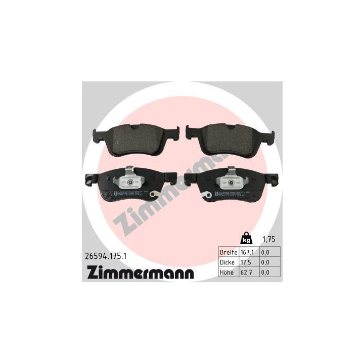Stabdžių trinkelių rinkinys, diskinis stabdys ZIMMERMANN 26594.175.1