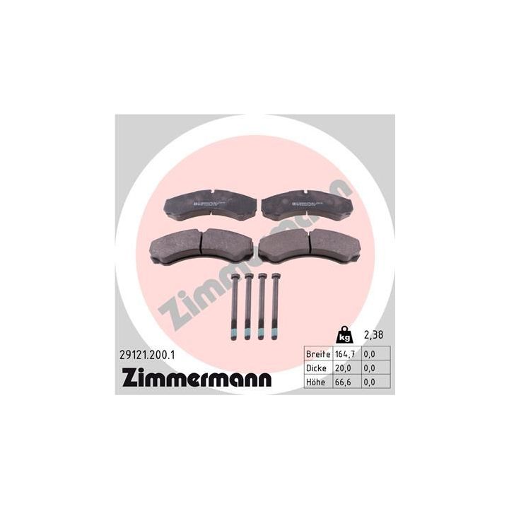 Stabdžių trinkelių rinkinys, diskinis stabdys ZIMMERMANN 29121.200.1