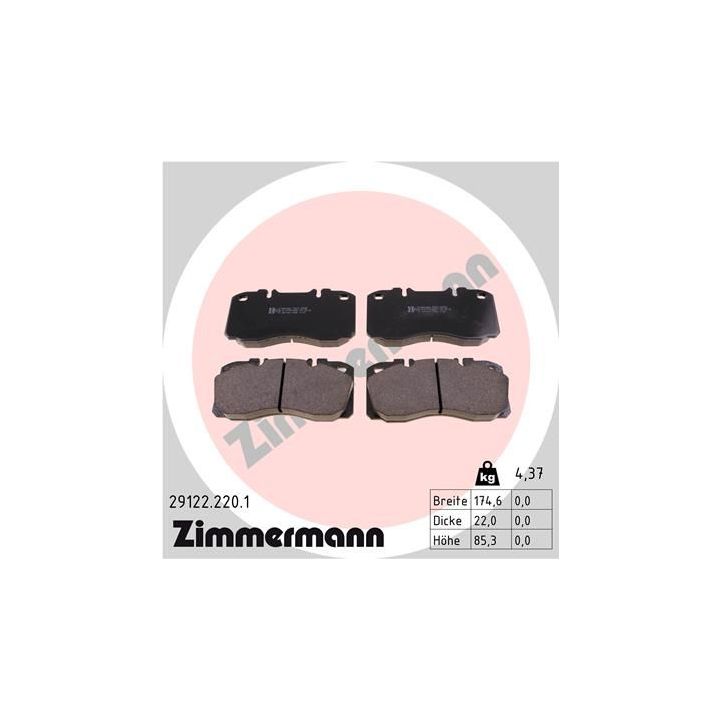 Stabdžių trinkelių rinkinys, diskinis stabdys ZIMMERMANN 29122.220.1