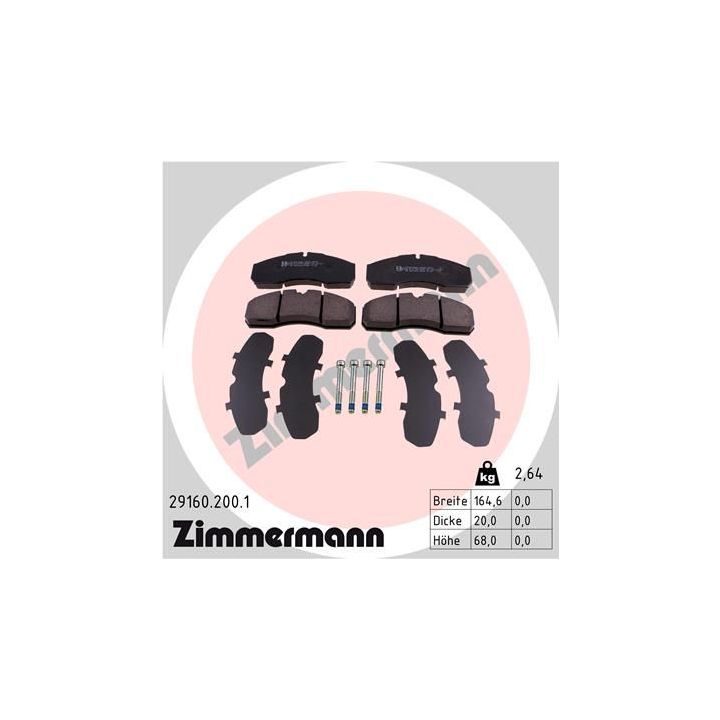 Stabdžių trinkelių rinkinys, diskinis stabdys ZIMMERMANN 29160.200.1