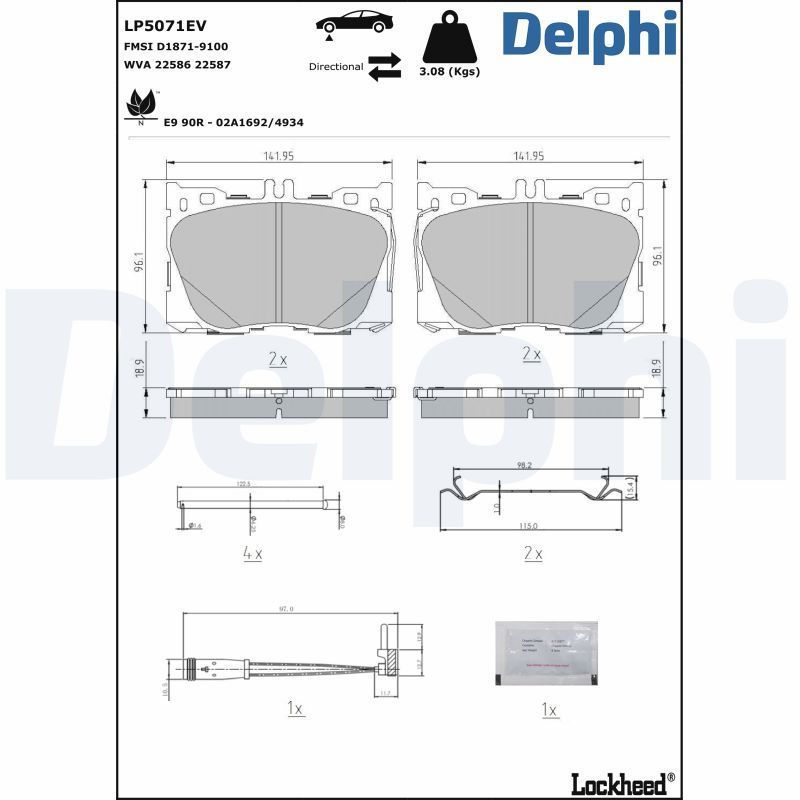 Stabdžių trinkelių rinkinys, diskinis stabdys DELPHI LP5071EV