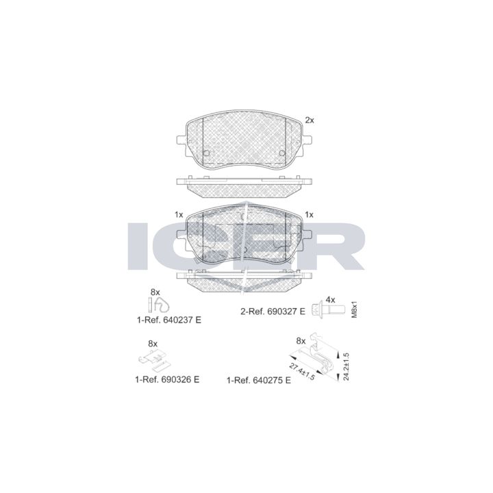 Stabdžių trinkelių rinkinys, diskinis stabdys ICER 182427-208