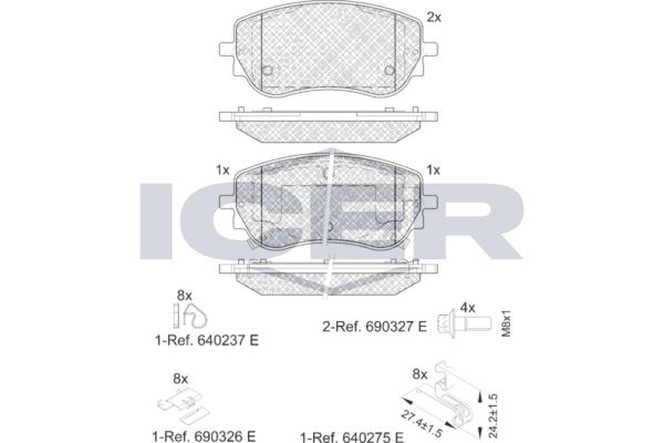 Stabdžių trinkelių rinkinys, diskinis stabdys ICER 182427-208