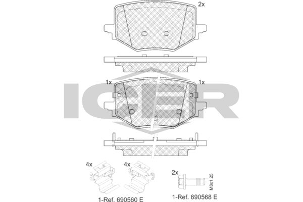 Stabdžių trinkelių rinkinys, diskinis stabdys ICER 182497