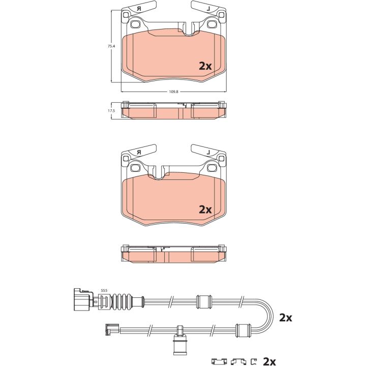 Stabdžių trinkelių rinkinys, diskinis stabdys TRW GDB2543