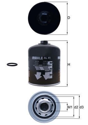 Oro džiovintuvo kasetė, suspausto oro sistema MAHLE AL 41