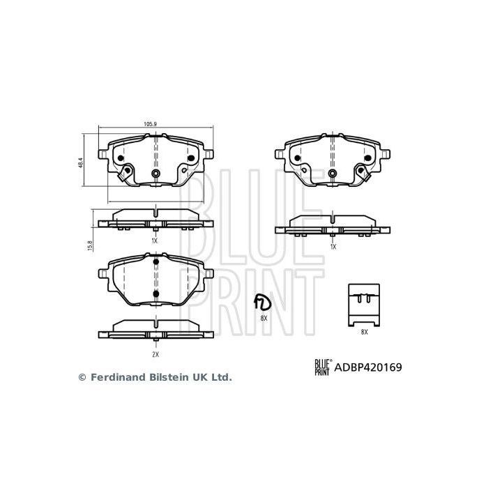 Stabdžių trinkelių rinkinys, diskinis stabdys BLUE PRINT ADBP420169
