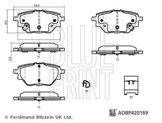 Stabdžių trinkelių rinkinys, diskinis stabdys BLUE PRINT ADBP420169