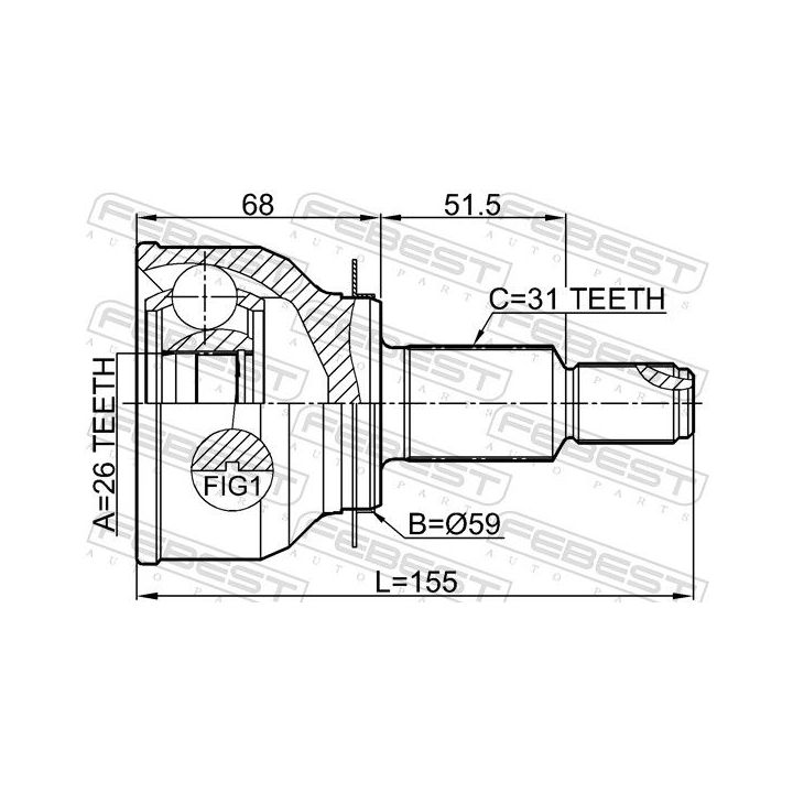 Jungčių komplektas, kardaninis velenas FEBEST 0510-KEAT4WD