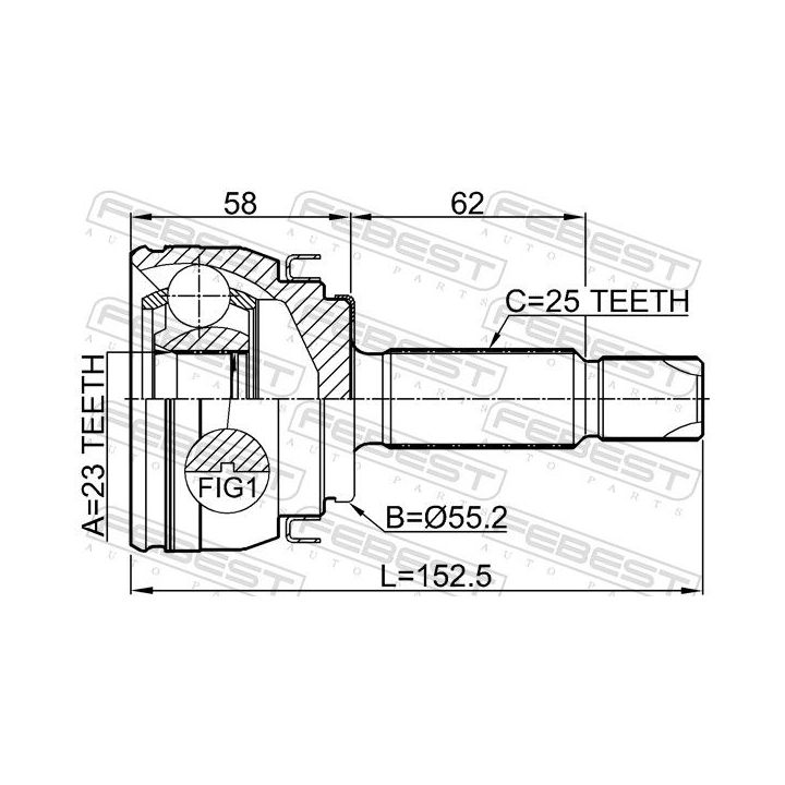 Jungčių komplektas, kardaninis velenas FEBEST 2210-FB