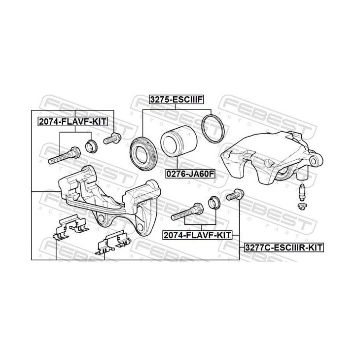 Stabdžių apkabos kronšteino rinkinys FEBEST 3277C-ESCIIIR-KIT