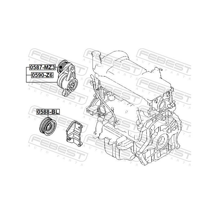 Diržo įtempiklis, V formos rumbuotas diržas FEBEST 0590-Z6