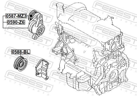 Diržo įtempiklis, V formos rumbuotas diržas FEBEST 0590-Z6