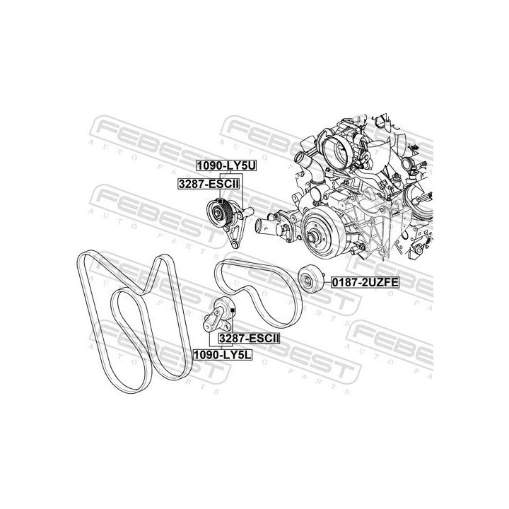 Diržo įtempiklis, V formos rumbuotas diržas FEBEST 1090-LY5U