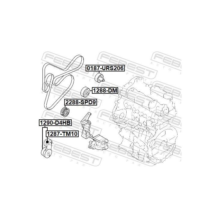 Diržo įtempiklis, V formos rumbuotas diržas FEBEST 1290-D4HB