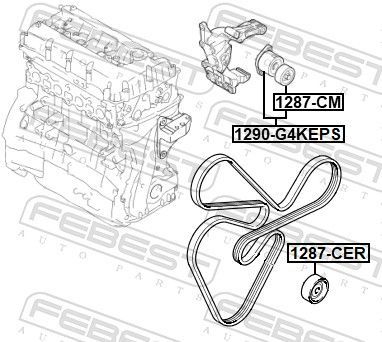 Diržo įtempiklis, V formos rumbuotas diržas FEBEST 1290-G4KEPS