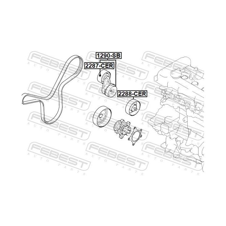 Diržo įtempiklis, V formos rumbuotas diržas FEBEST 1290-SB