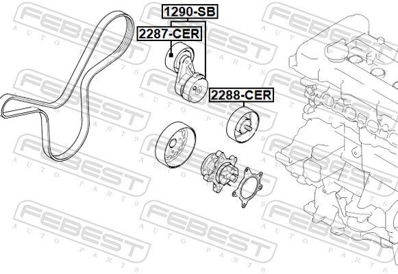 Diržo įtempiklis, V formos rumbuotas diržas FEBEST 1290-SB