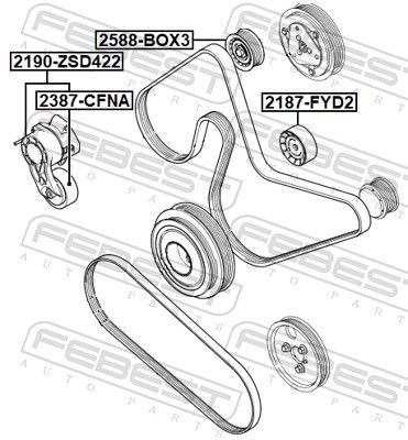Diržo įtempiklis, V formos rumbuotas diržas FEBEST 2190-ZSD422
