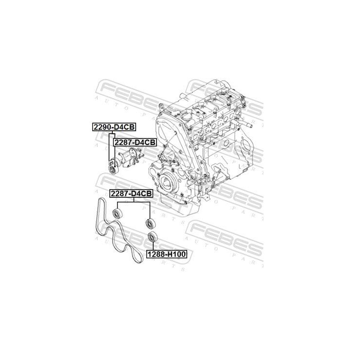 Diržo įtempiklis, V formos rumbuotas diržas FEBEST 2290-D4CB