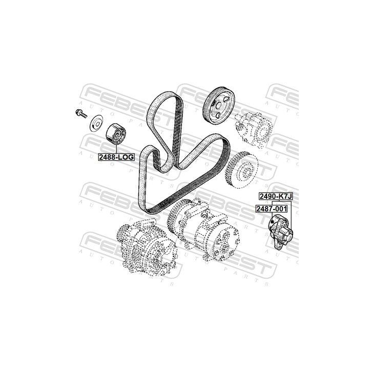 Diržo įtempiklis, V formos rumbuotas diržas FEBEST 2490-K7J