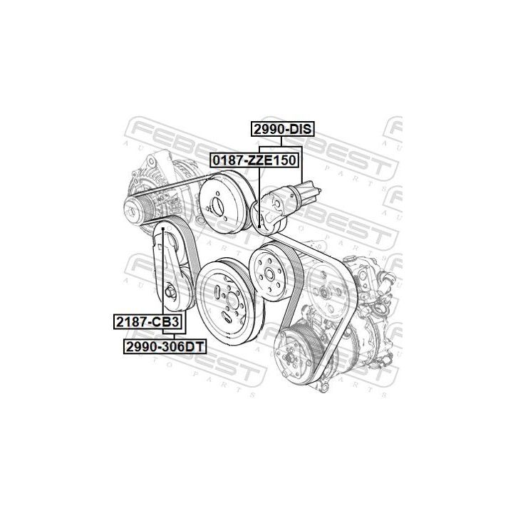 Diržo įtempiklis, V formos rumbuotas diržas FEBEST 2990-306DT