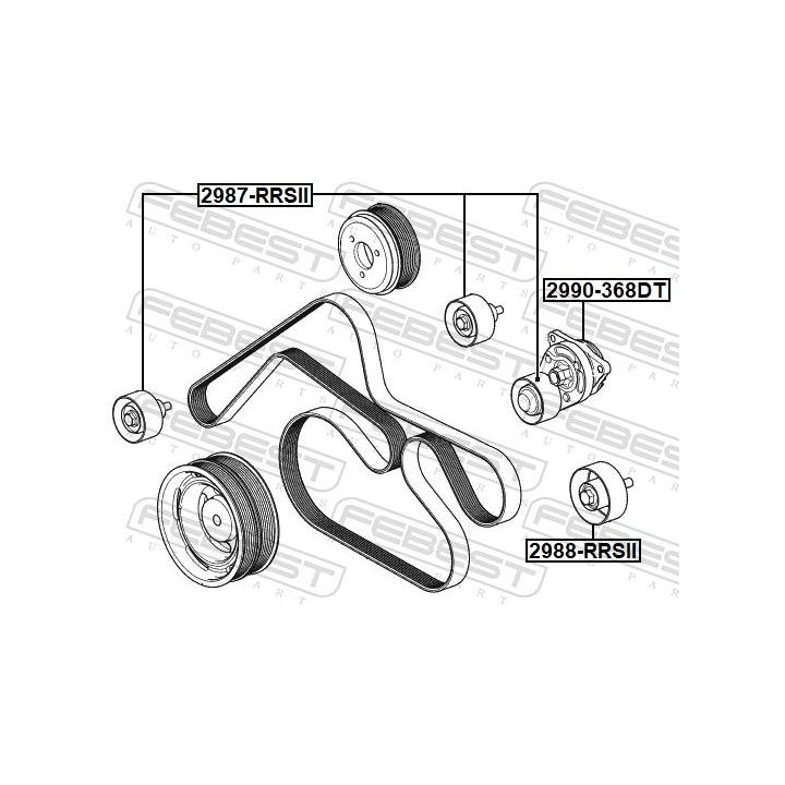 Diržo įtempiklis, V formos rumbuotas diržas FEBEST 2990-368DT