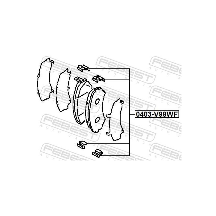 Priedų komplektas, diskinių stabdžių trinkelės FEBEST 0403-V98WF