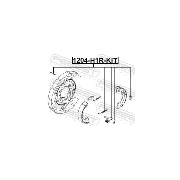 Priedų komplektas, stovėjimo stabdžių trinkelės FEBEST 1204-H1R-KIT