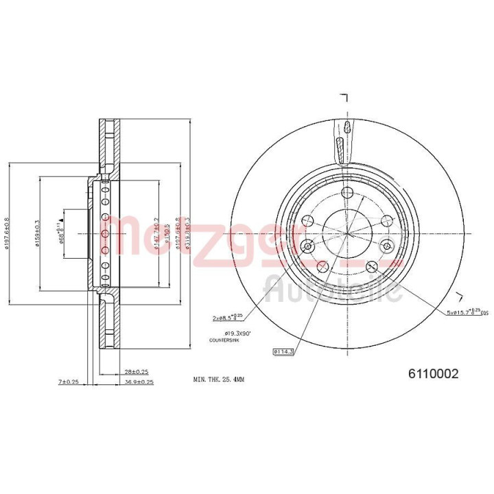 Stabdžių diskas METZGER 6110002