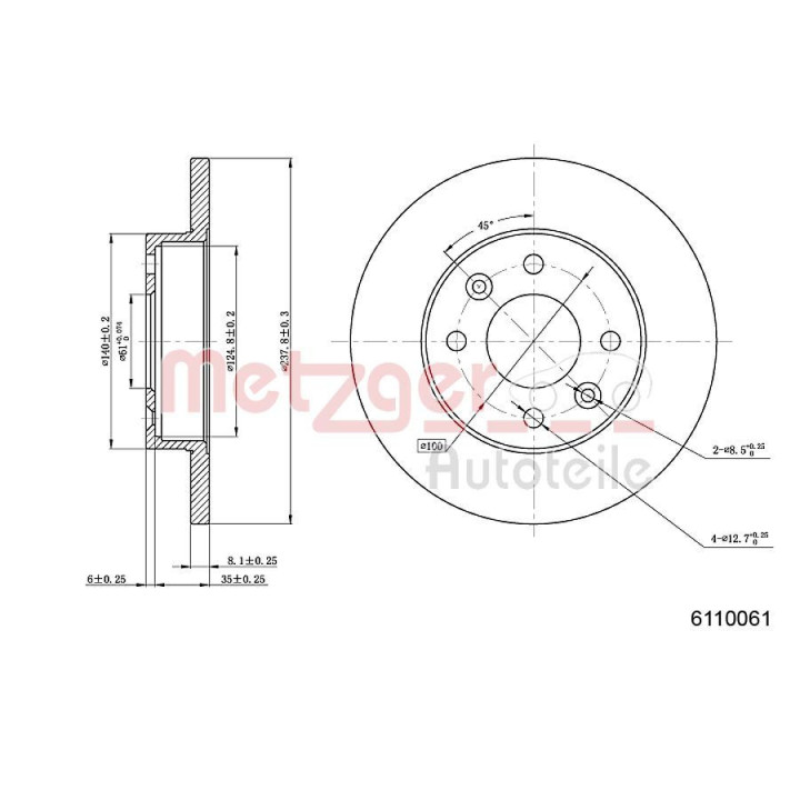 Stabdžių diskas METZGER 6110061