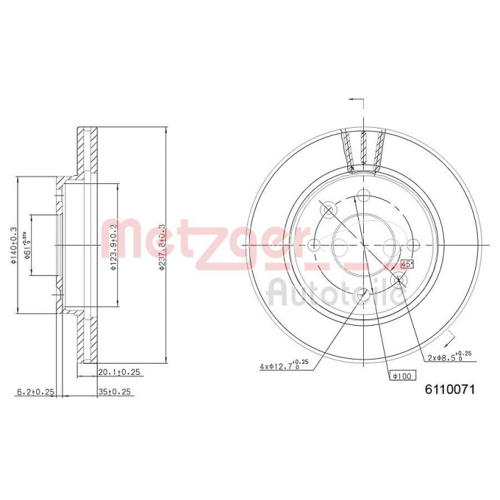 Stabdžių diskas METZGER 6110071