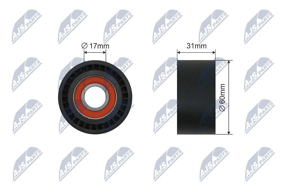 įtempiklio skriemulys, V formos rumbuotas diržas NTY RNK-RE-040