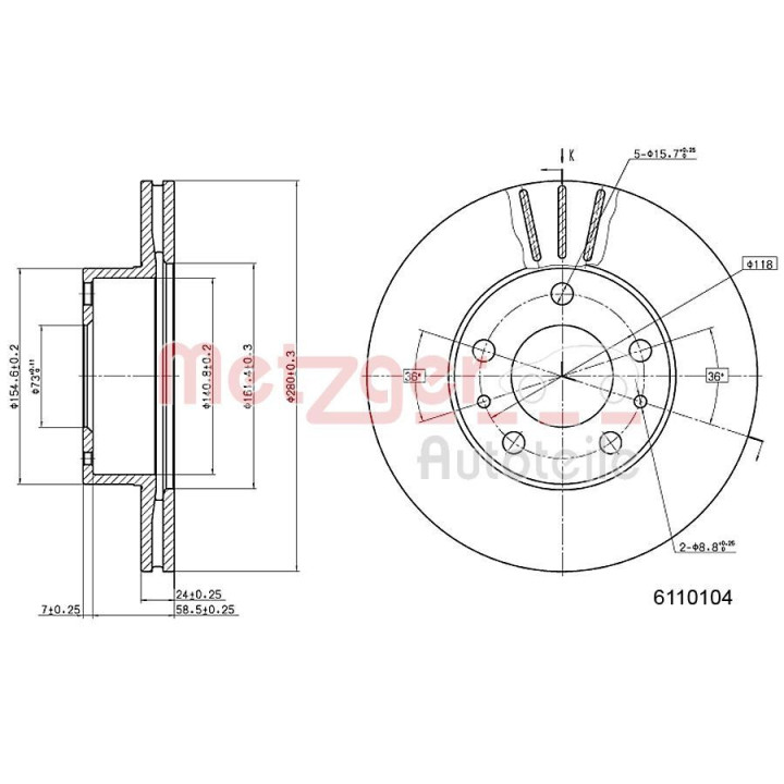 Stabdžių diskas METZGER 6110104