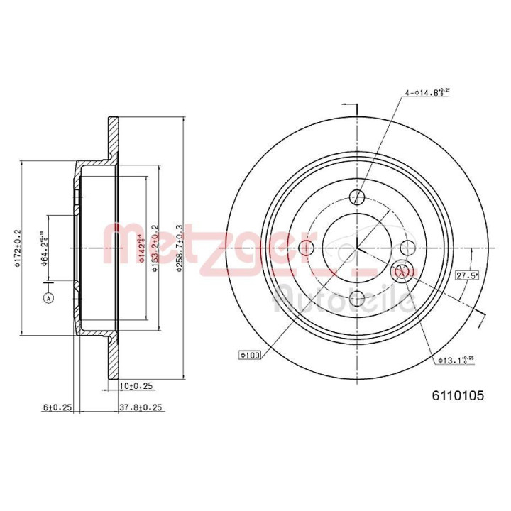 Stabdžių diskas METZGER 6110105
