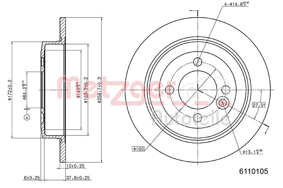 Stabdžių diskas METZGER 6110105