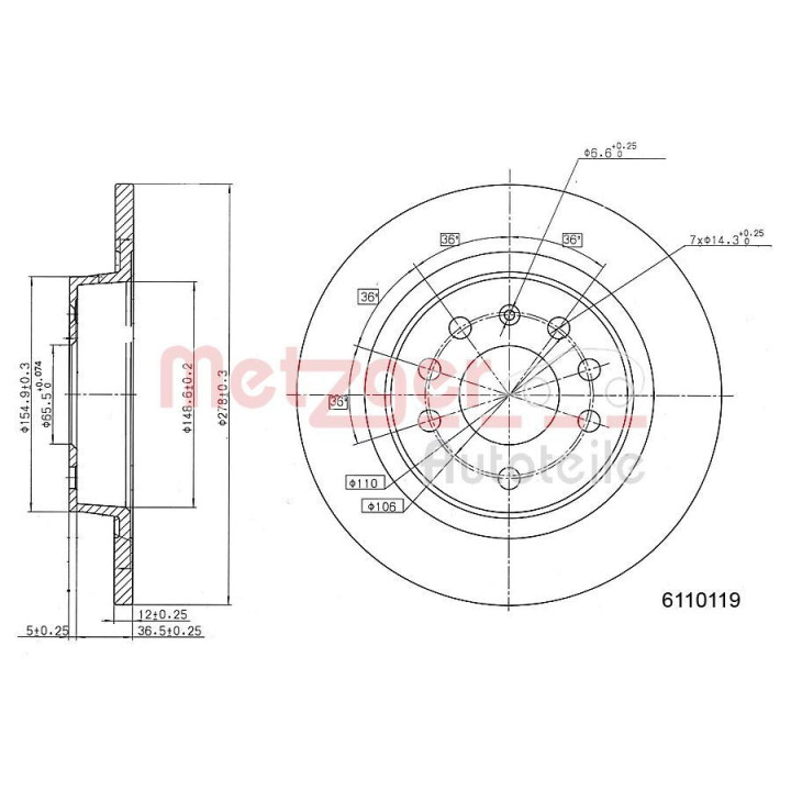 Stabdžių diskas METZGER 6110119