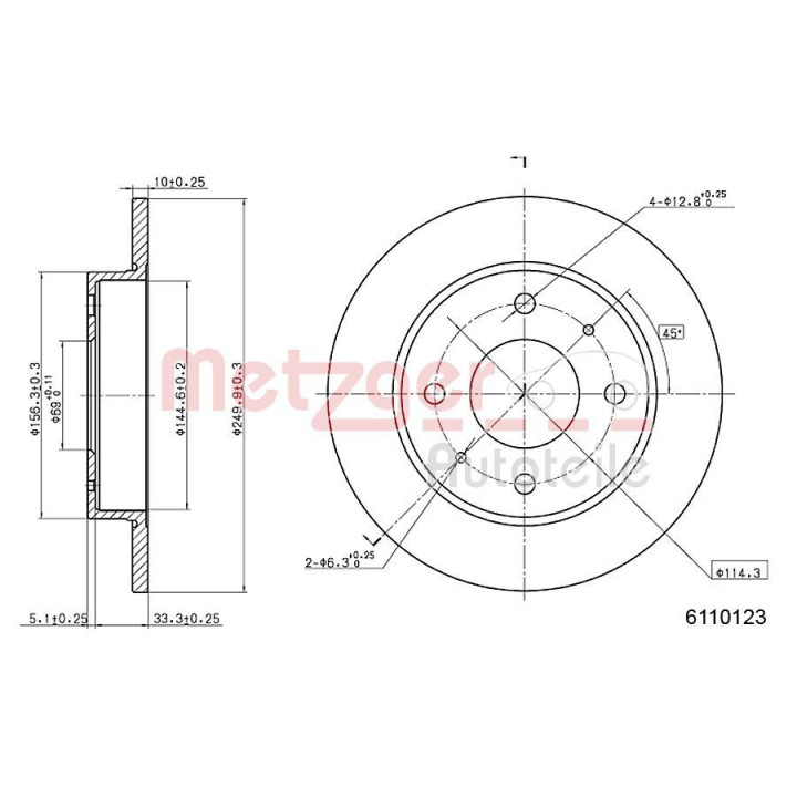 Stabdžių diskas METZGER 6110123