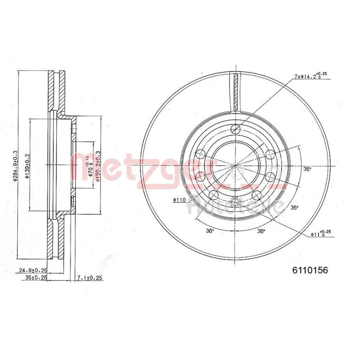 Stabdžių diskas METZGER 6110156