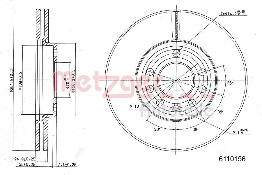 Stabdžių diskas METZGER 6110156