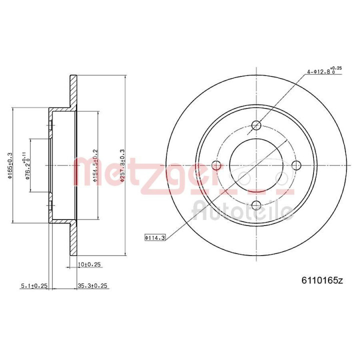 Stabdžių diskas METZGER 6110165